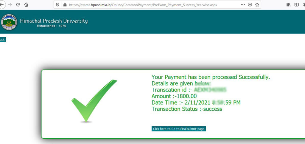 hpu student portal payment done